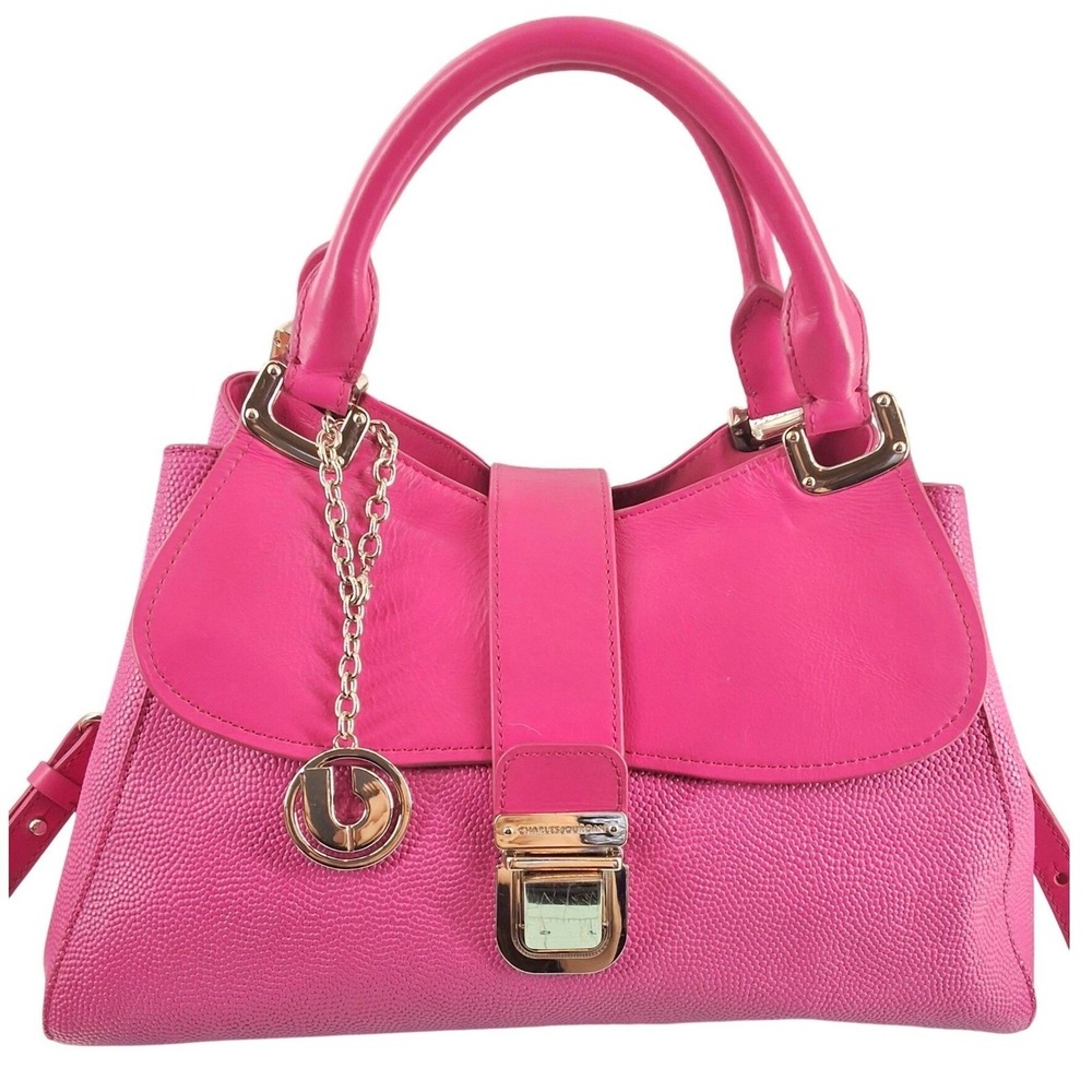 Charles Jourdan Paris Caviar Leather Satchel Top Handle Pink